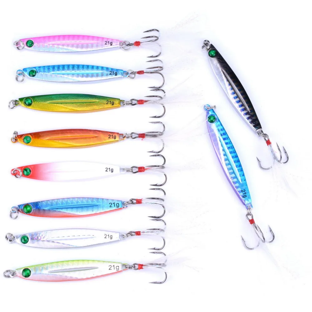 

10Pcs/Pack Fishing Spoon with Treble Hook Bait Lures Fish Jig With feather, N/a