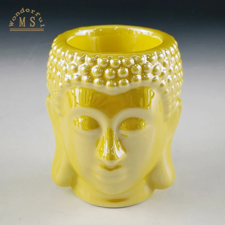 3D Handmade small ceramic buddha head candle holder gift Zen Asian buddha tea light holder glazed Zen buddha desktop decoration
