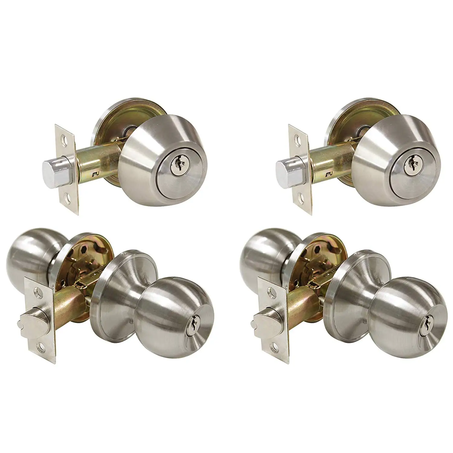 Door Entry Knob Locks Antique Brass 4 Pieces of Nuset Fremont Keyed Alike US5
