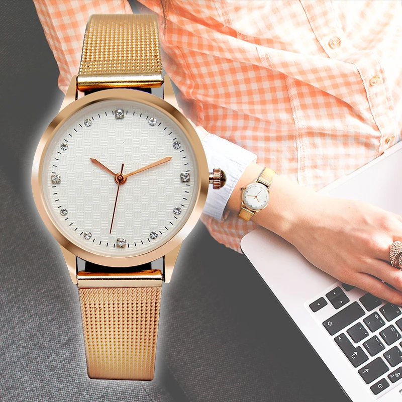 

2021 Luxury watches Mesh Metal Strap Diamond Index Rose Gold for Lady Watch, Customised