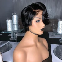 

Lace Front Short Wig Natural Hairline Black Human Hair Cuticle Aligned Pixie Cut Wigs With Baby Hair