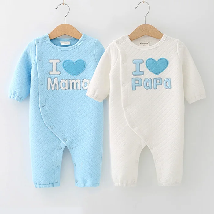 

Unisex wholesale long sleeve thick EMB baby clothes organic cotton newborn baby rompers toddler bodysuit jumpsuit onesie, Pink / blue/white