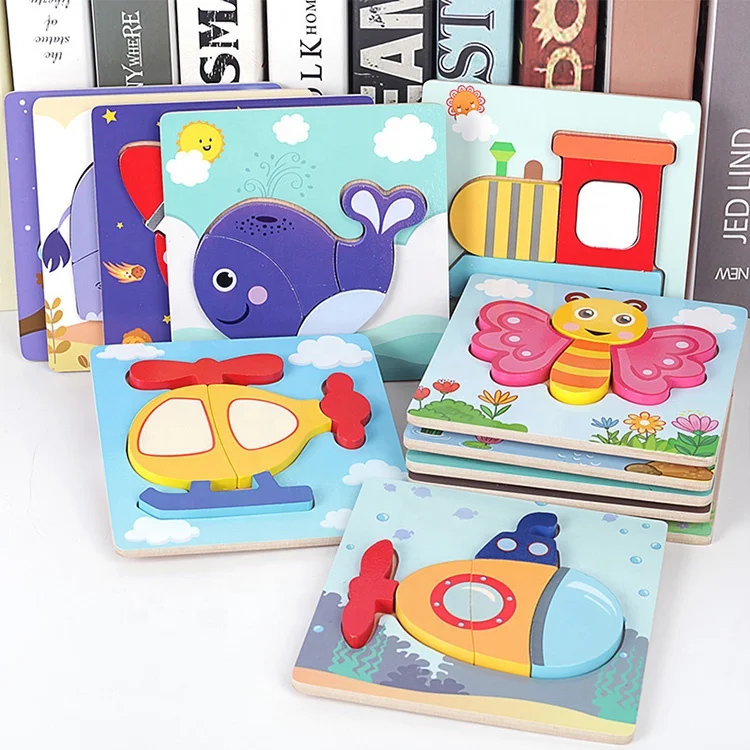
3D Wooden Puzzle Cute Cartoon Animal Intelligence Kids Educational Gift Brain Teaser wooden jigsaw puzzle 