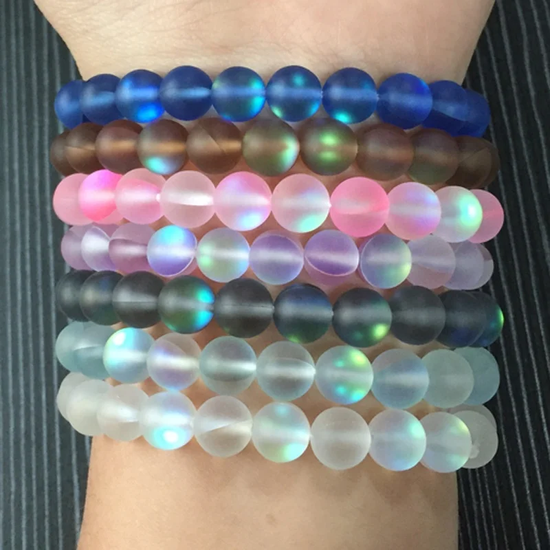

6mm and 8mm Mermaid Glass Beaded Bracelet, Beaded Bracelet, Mystic Aura Bracelet, White;pink;blue(colorful)