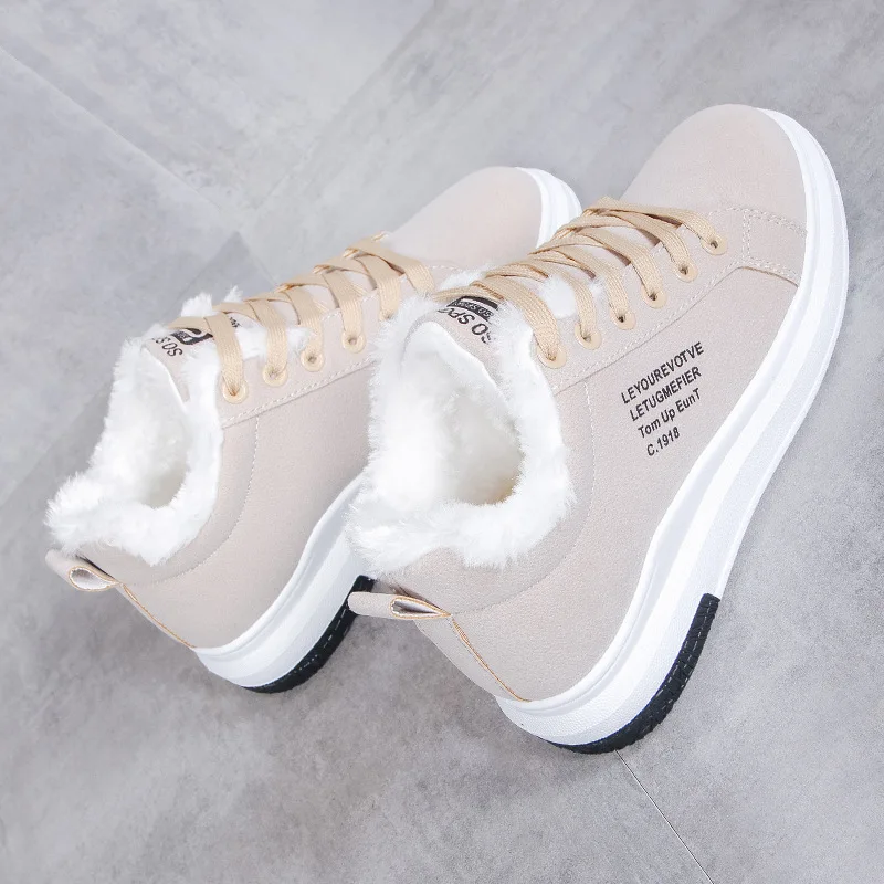 
High top lace up style woman flat winter shoes winter outdoor sneakers wholesale 