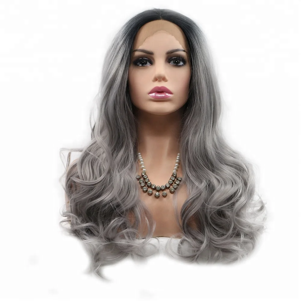 

24 inches Wholesale Long Spring Wave Gray Human Hair Lace Front Wigs for Women