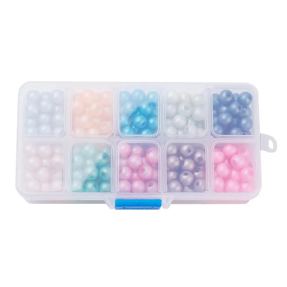 

10 Colors Opaque Spray Painted Glass Round Beads 8x7.5mm Hole 1mm about 30pcs/comparment 300pcs/box