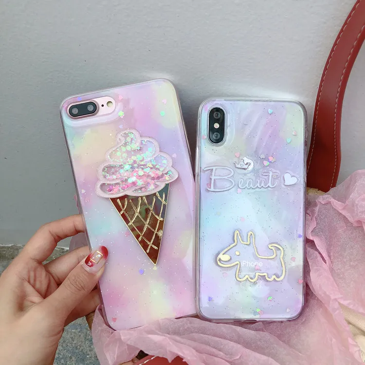 Epoxy Resin Ice Cream Cone Soft TPU Phone Case for iPhone X , for iPhone 8 Case Cute Dog