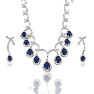 S-14 Xuping colorful dark blue brand bridal wedding jewelry, leaf shape water drop jewelry sets