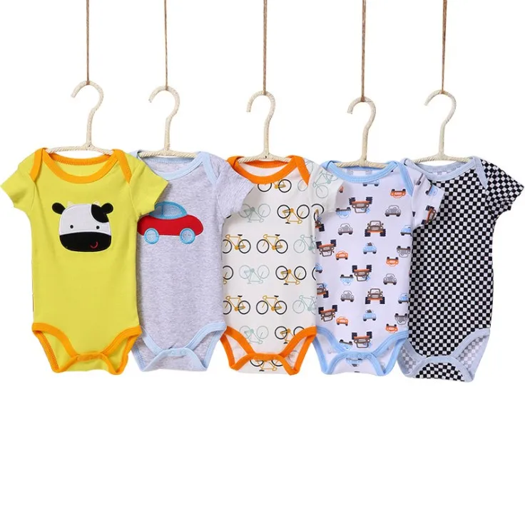 

2019 new style wholesale full print cotton cheap baby clothes 5 pcs romper set, Colors