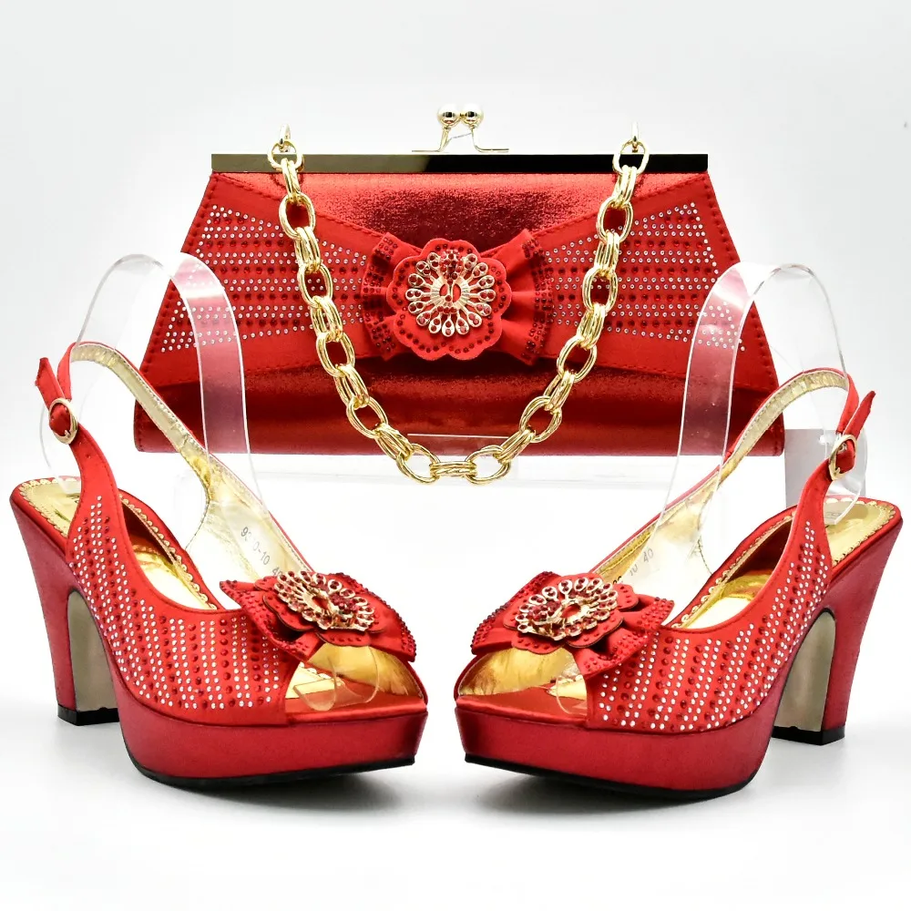 

2018 Cheap Price Italian Lady's Shoes And Bag Set in Red Color
