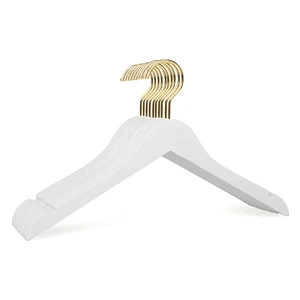 Image of Ready to Ship Stock Fashion Boutique Thick Swivel Gold Hook Non-slip Matt White Space Saving Wood ladies Shirt Hangers for Cloth