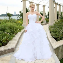 2016 vestidos de noiva A-line Ivory Or White Ruffles Beading Sweetheart Organza Wedding Dress Bridal Gowns wedding dresses