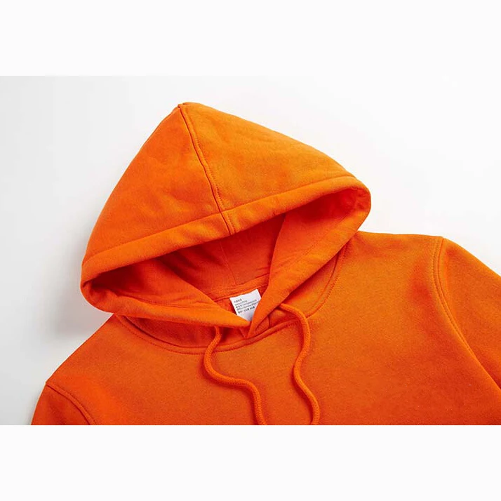 2018 Fashion Orange Solid Color Thick Fleece Hoodies Winter Sweatshirt ...