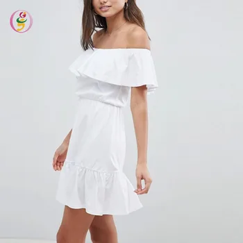 off shoulder white cotton dress
