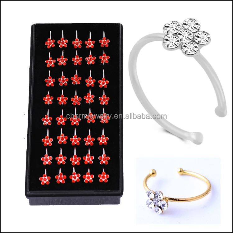 

Fashion Body Jewelry with AA Zircon flower Non Piercing Fake Nose Ring Many colors CCSP-001