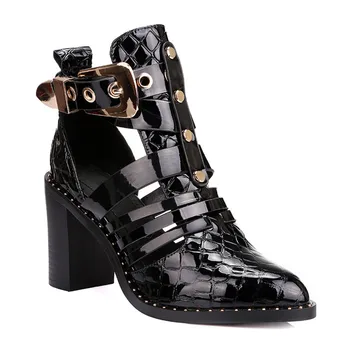 block heel patent ankle boots