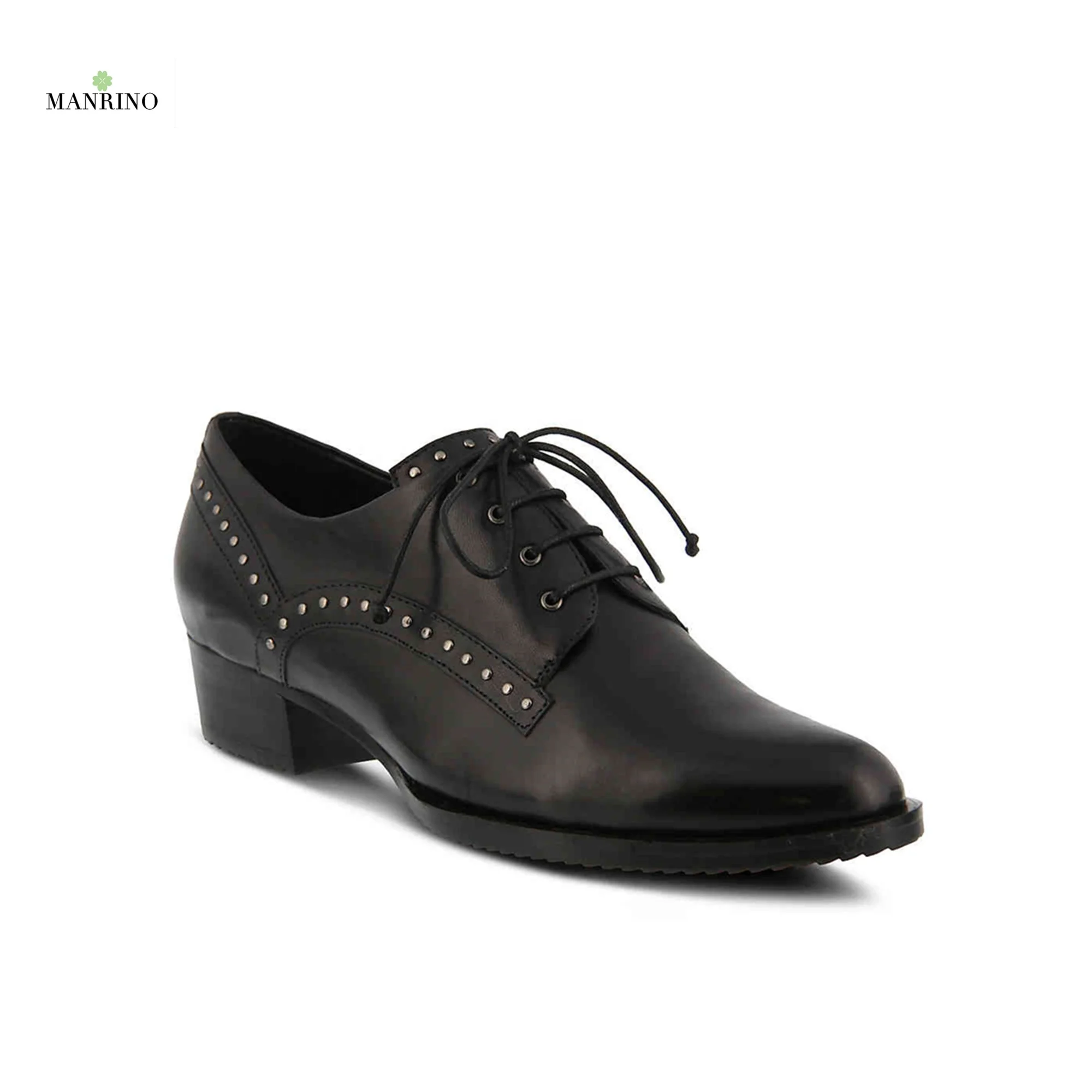 
MANRINO-0168 Hand Made Real Leather Studs Decor Oxford Casual Unit Rubber Sole Lace Up Women Office Dress Shoes For Office Lady 