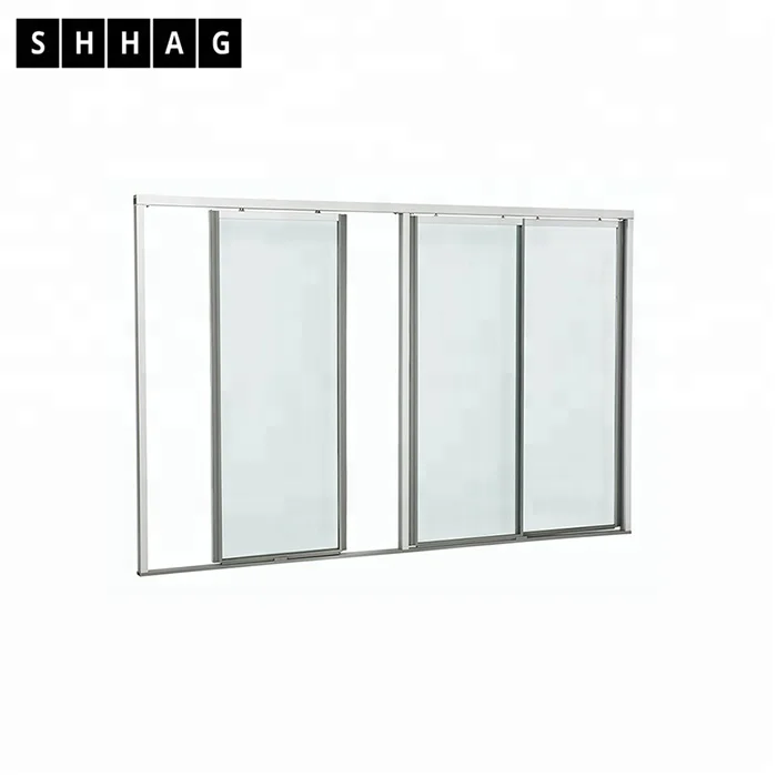 Double leaf and display cabinet sliding glass door with aluminum frame