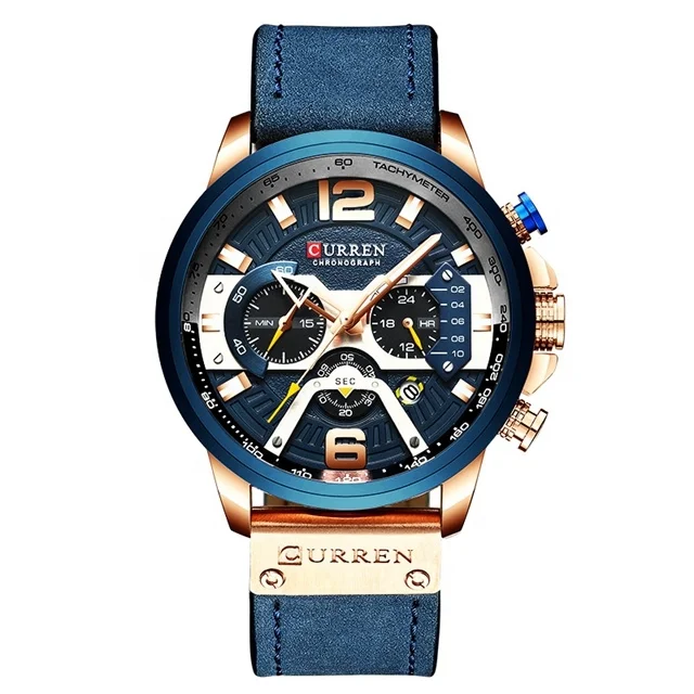 

Luxury Curren 8329 Leather Waterproof Men Chronograph Sport Hand Watch, 5 options