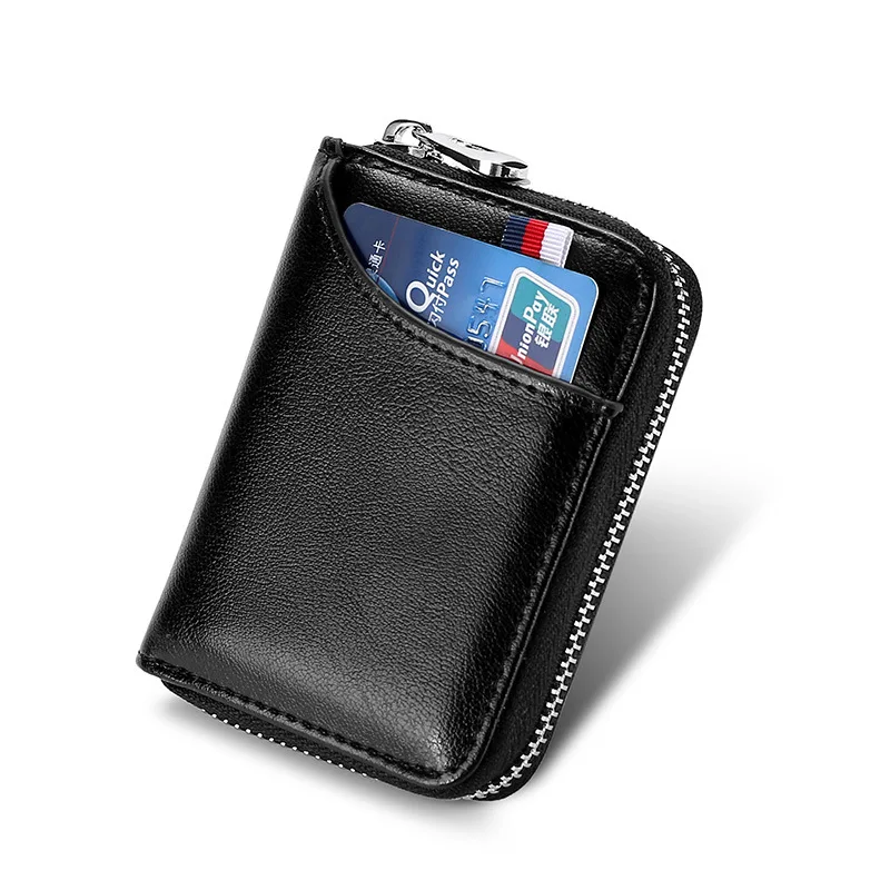 

Genuine leather anti theft purse rfid blocking credit card holder zipper wallet