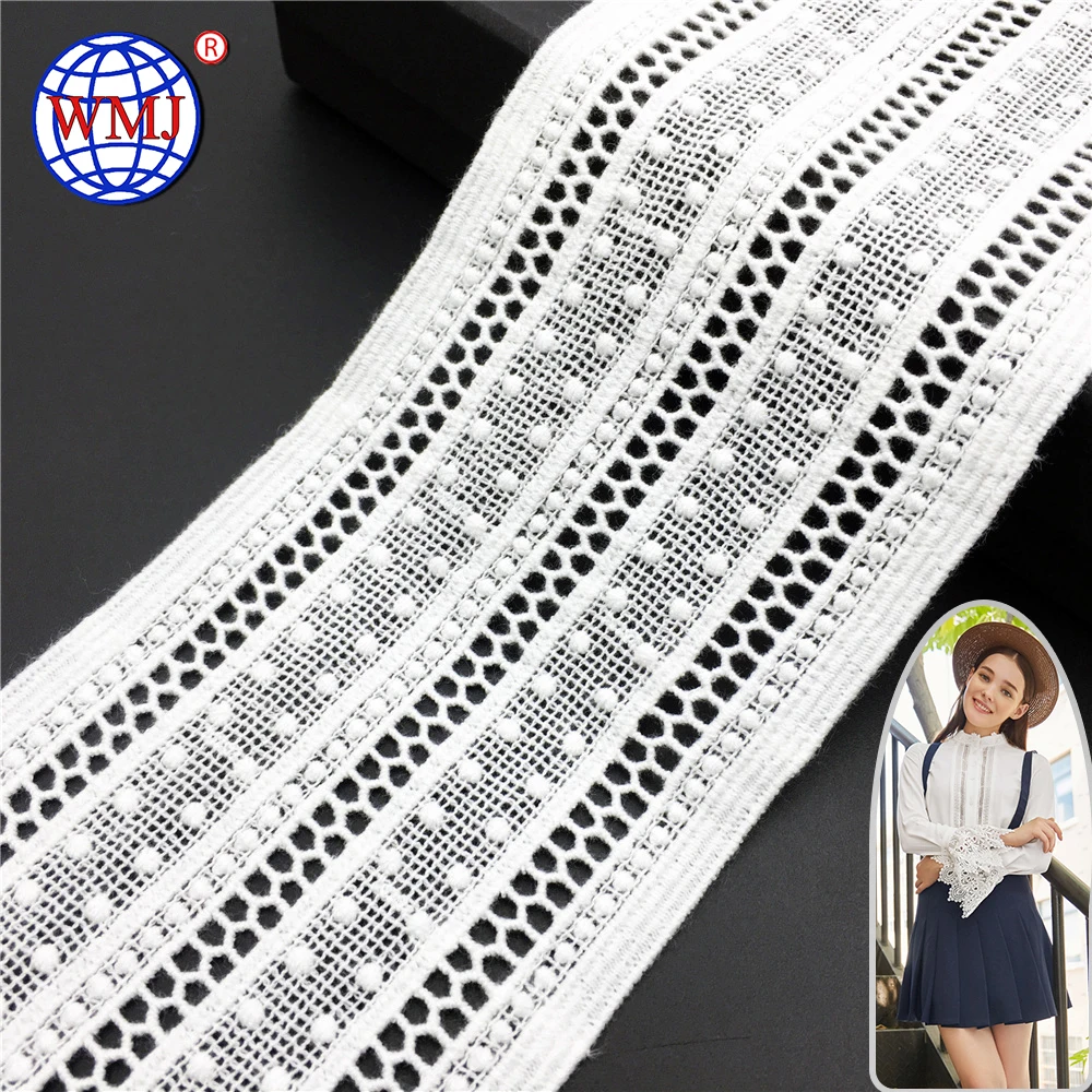 

Wholesale Vintage design 3.7 Inch thick white border 100% cotton sewing lace trim for dress, Can be customized