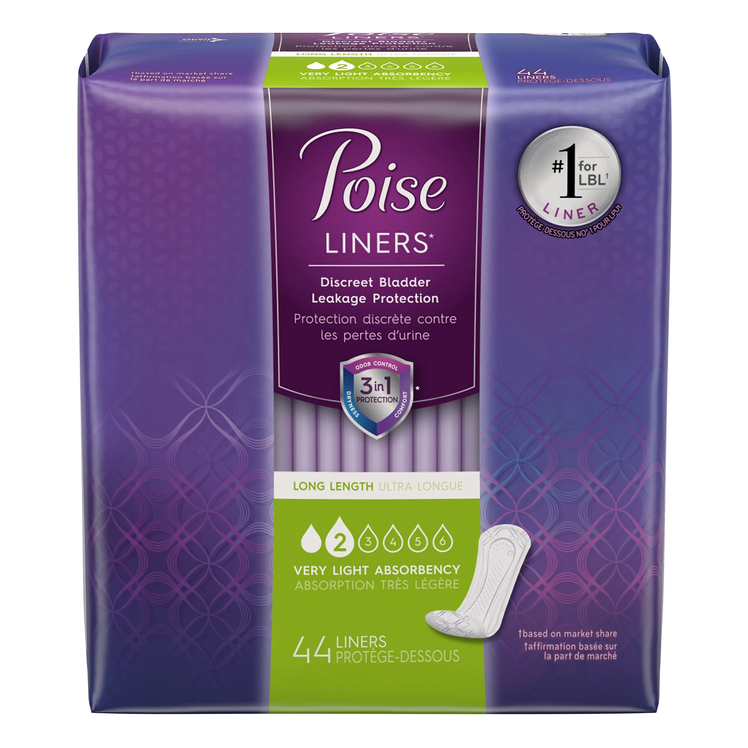 Very line. Liners. Bladder leakage. Light Incontinence products. Poise.