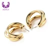 AIDAILA Africa Jewelry Multi-layer Hollow Gold Plated Brass Earring Stud