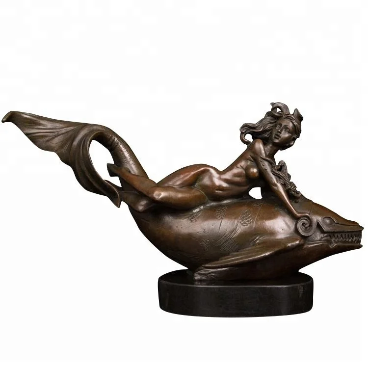 

ArtsHom DS-174 gothic home decor Bronze Young Woman Riding Shark Figurines Bronze Female Statue and Sculpture Modern Art Decor