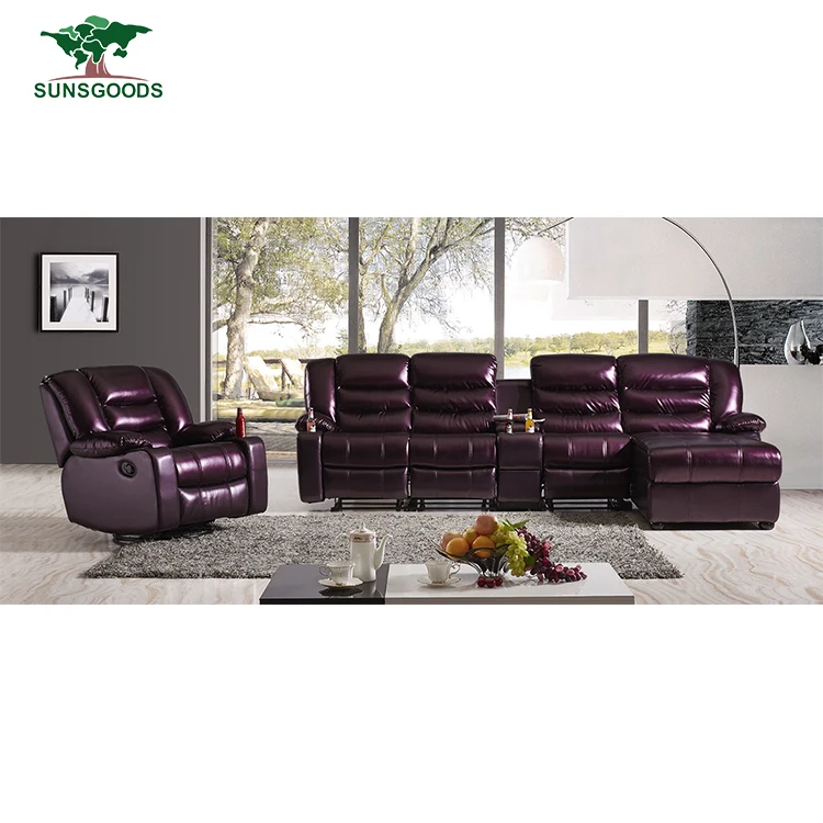 New Design Italian Recliner Sofa Lazy Boy Purple Leather Recliner Sofa