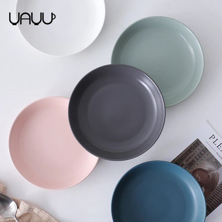 

Wholesale nordic style round matte glazed colors decorative plate cheap dinner ceramic plate set, Optional