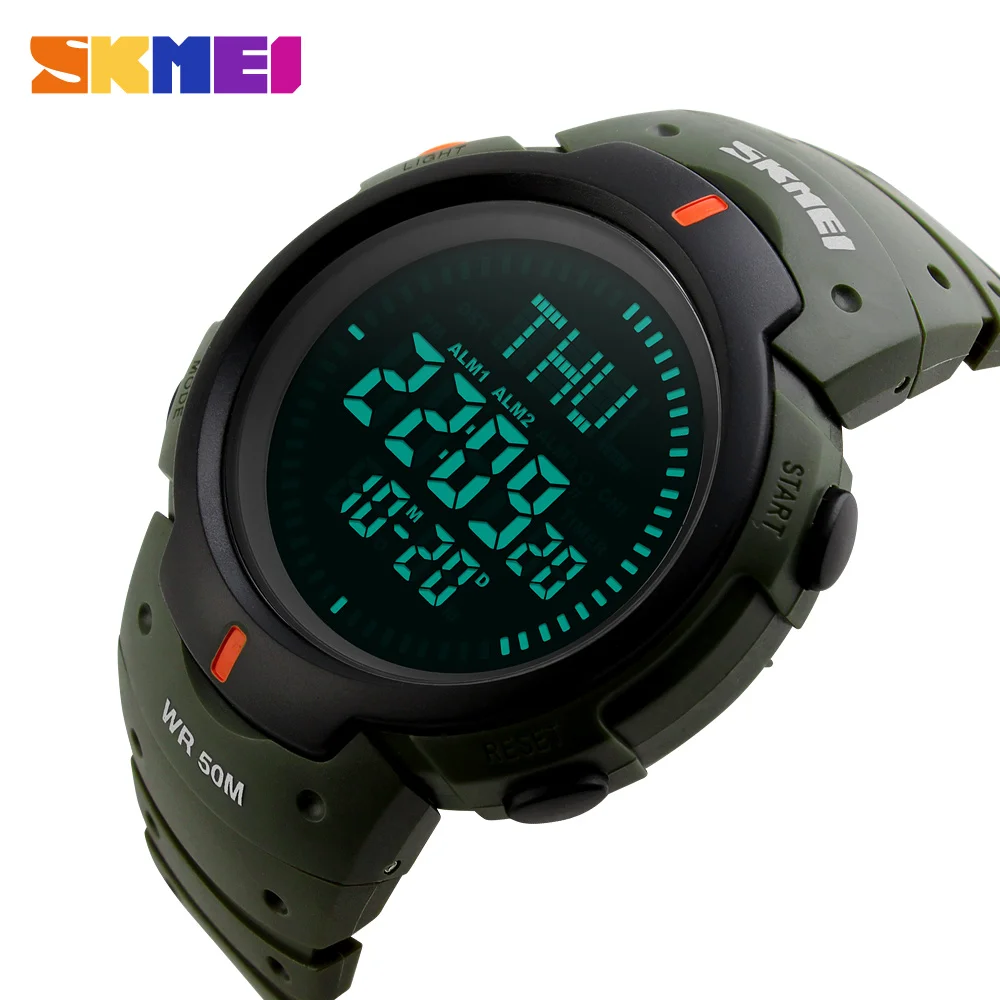 

skmei 1231 compass waterproof sport men brand description of wrist watch, Black,army