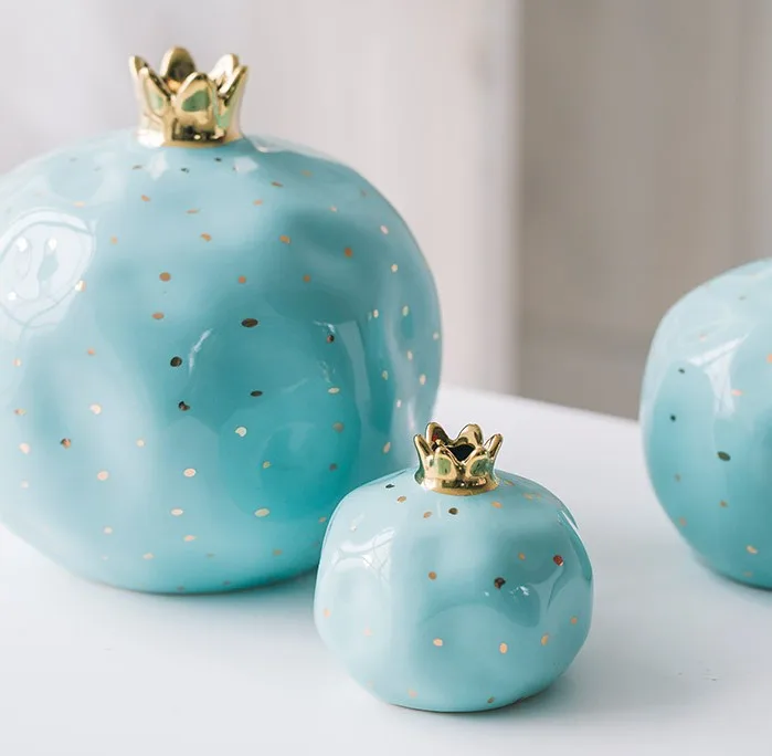 Shiny fruit shape decorative pomegranate figurine ceramic