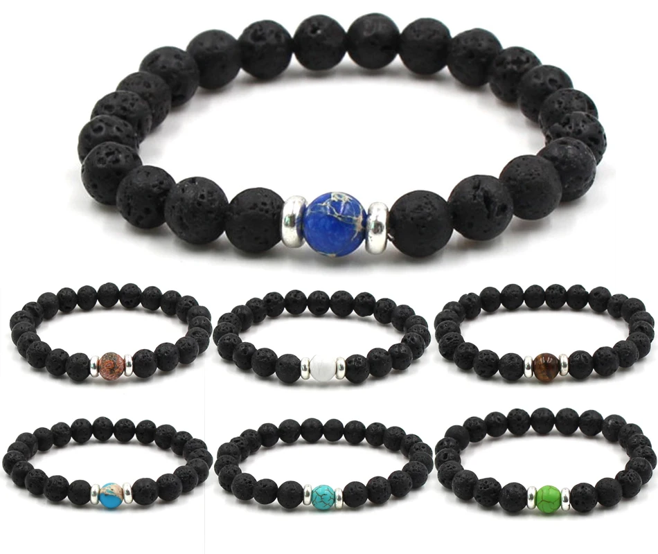 

Essential Oil Perfume Diffuser 8mm Black Lava Stone Beads Bracelet Tiger's Eye Beads Bracelet Stretch Yoga Jewelry Free Shipping