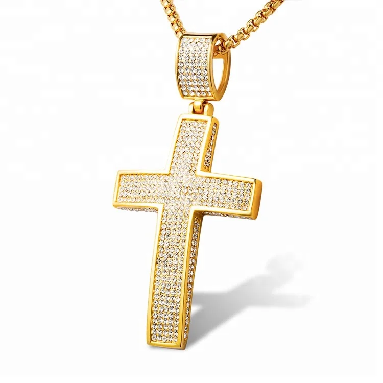 

Custom Hip Hop Necklace 18K Gold Cubic Zirconia Micro Paved Full Iced Out Cross Pendants Jewelry