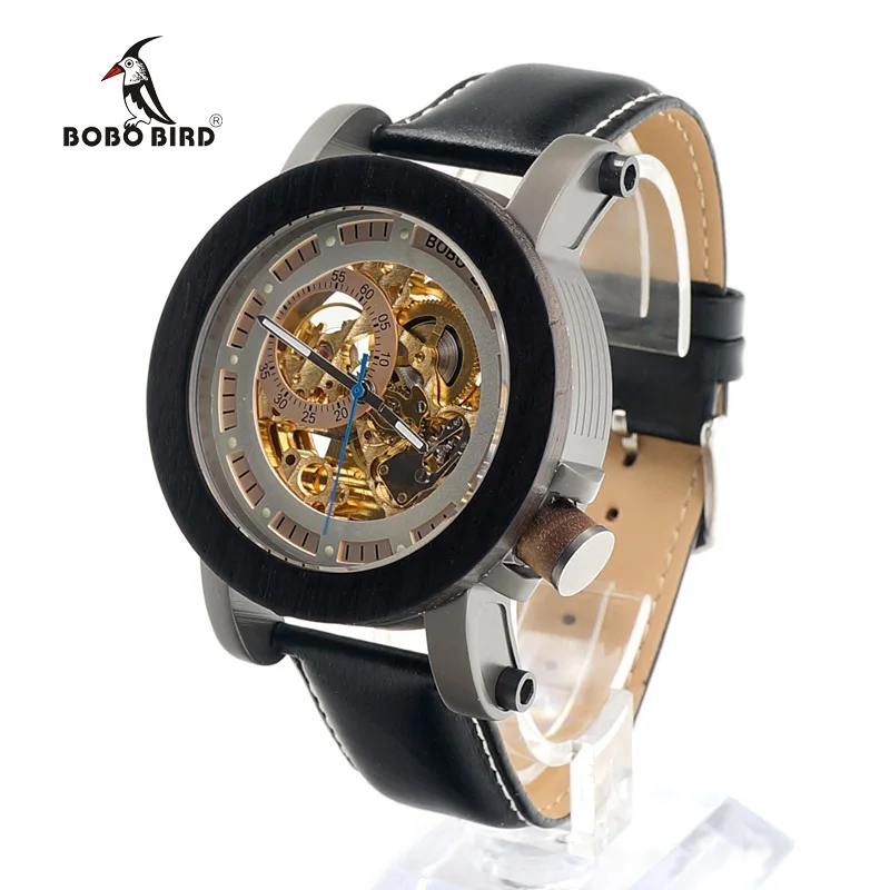 

BOBO BIRD Top Brand Vintage Automatic Men Wristwatch With Leather Strap, Picture