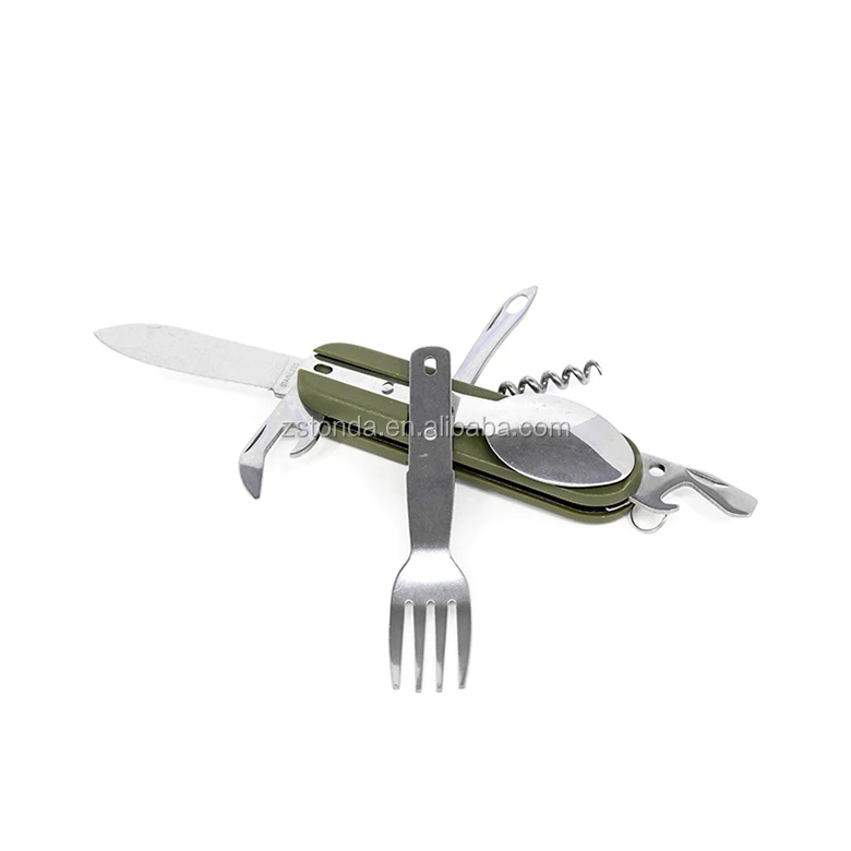 Army Green Folding Portable Stainless Steel Camping Picnic Cutlery