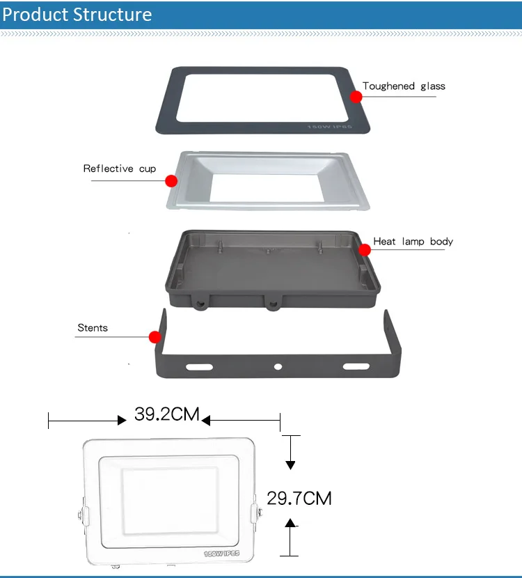 Outdoor IP67 Waterproof aluminum 200W led flood lamp light housing