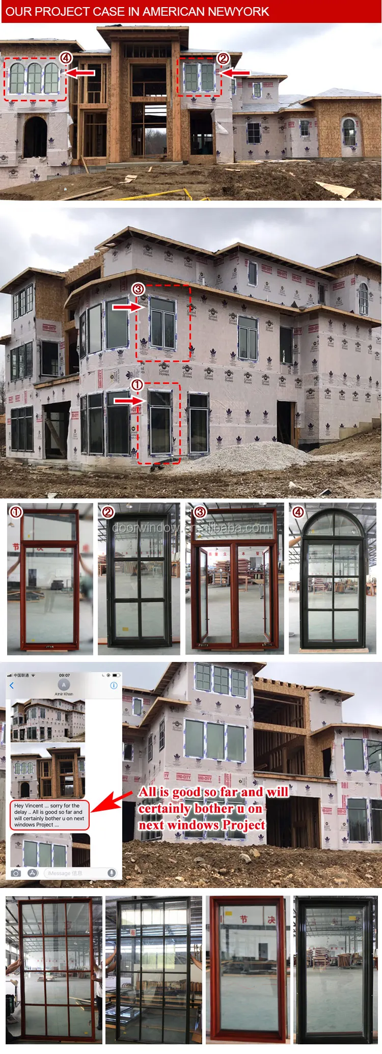 Sound insulation 6 glass panels foldable crank handle casement window with 2 glass panels arched top design window