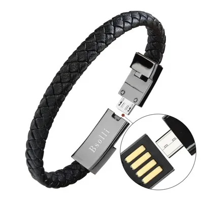 Top Quality 20cm Leather Braided Bracelet Data Charging Line USB Cable For Apple For Android For Type C