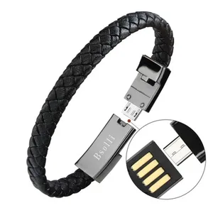20cm Leather Braided USB Charging Bracelet Apple Android & Type C