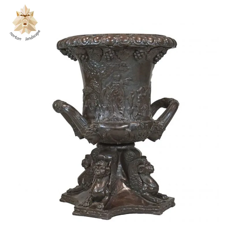 
Modern garden home decoration metal bronze flowerpot sculpture large lion head antique brass flower vase NTBF-FL037 