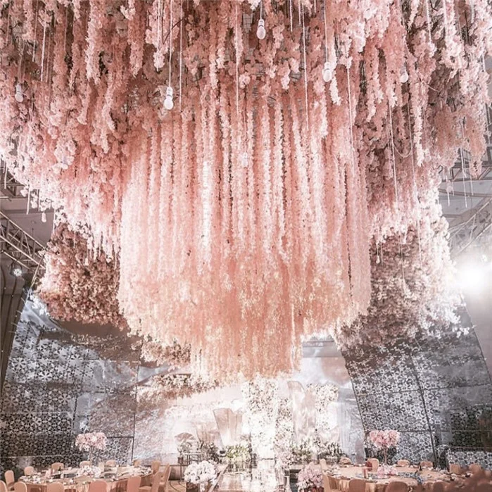 

F-1406 Artificial Silk White Champagne Flower Garland Wedding Decoration 1m Wisteria Hanging Hydrangea Vines
