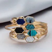 

14 Colors Can Open Gold Filled Hexagon Druzy Quartz Bangles & Bracelets Women Mother Gift Brand Jewelry