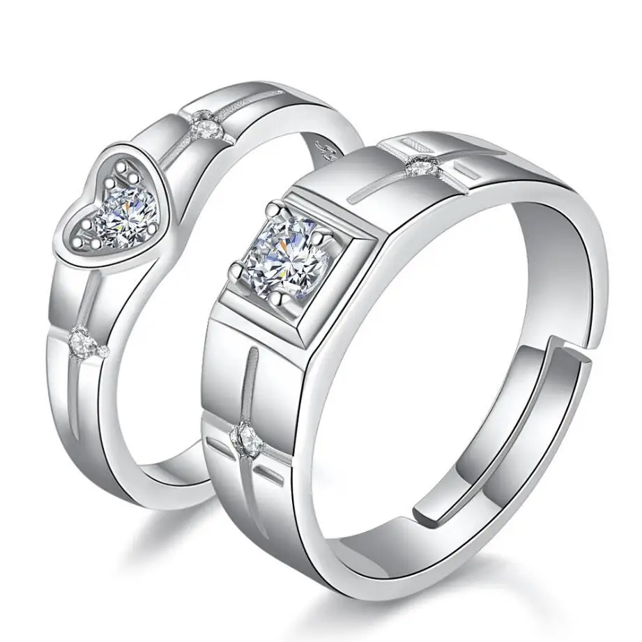 

2019 New Heart Zircon Couple Ring For Men And Women Silver Ring