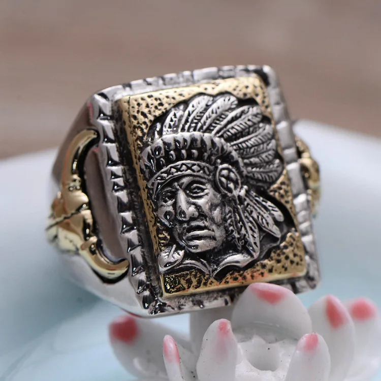 

Men Vintage Gothic Indian Chief Finger Ring Handmade 925 Sterling Silver Punk Men  Size Open Cuff Ring, N/a