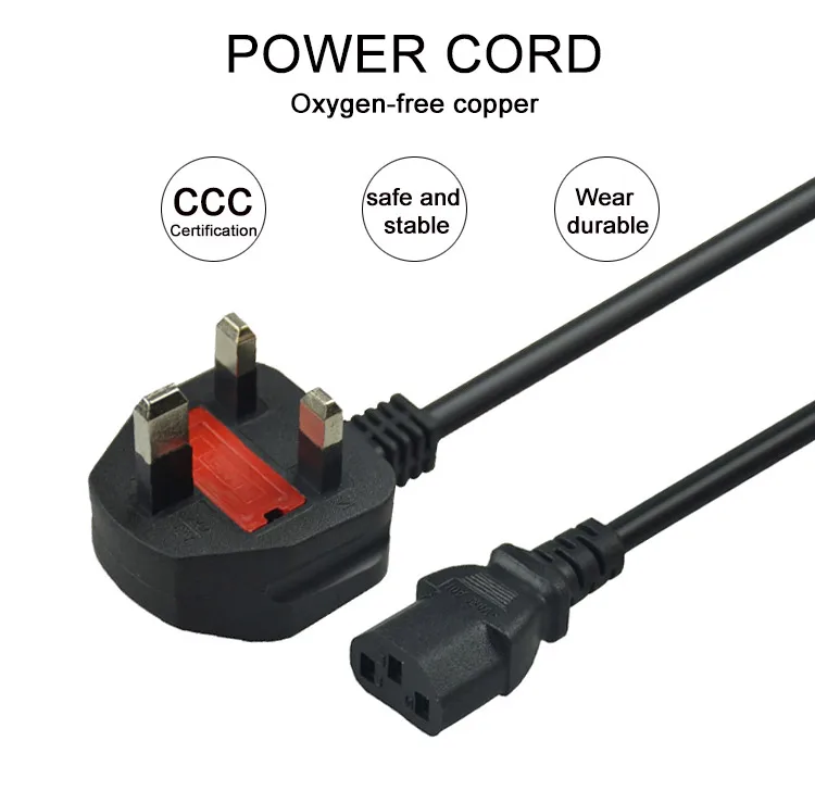 SIPU copper 3 pin uk plug pc laptop computer monitor ac power cord cable for hair dryer power cable