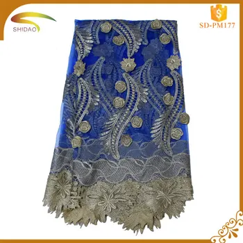 Wholesale High Quality Floral Navy Blue Gold Embroidery Wedding