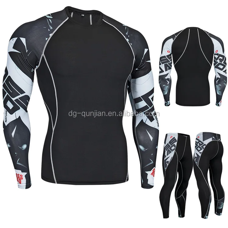 
2 Pieces Men Fitness Gym Suits Workout Rash Guard Running Leggings Sets Basketball Compression Tights 
