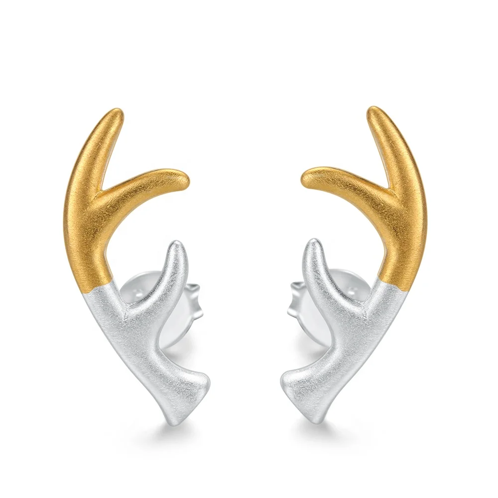 

2019 Beautiful jewellery 100% 925 sterling silver antlers stud earrings for girls women christmas gift EY030, Silver color